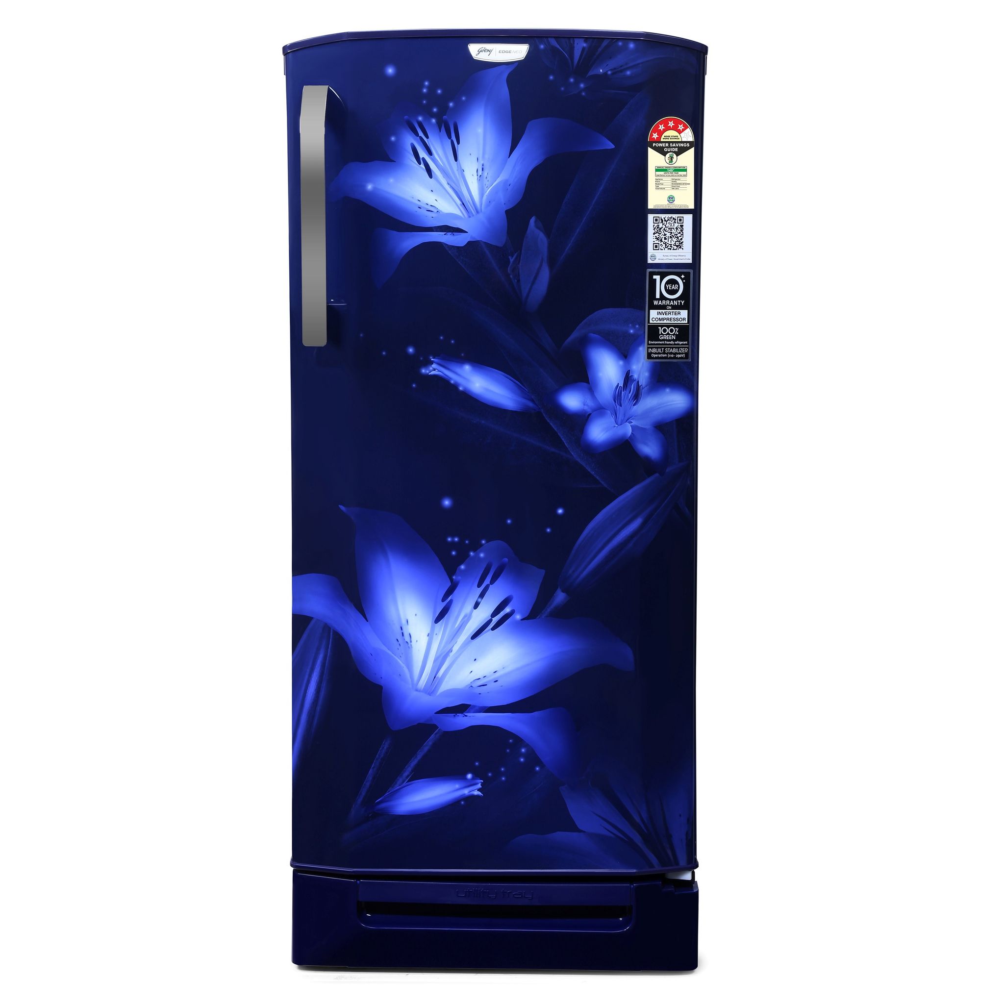 Godrej 180 L 4 Star Turbo Cooling Technology, 24 Days Farm Freshness Direct Cool Single Door Refrigerator Appliance With Base Drawer ( RD EDGENEO 207D TDF BH BL, Blush Blue)