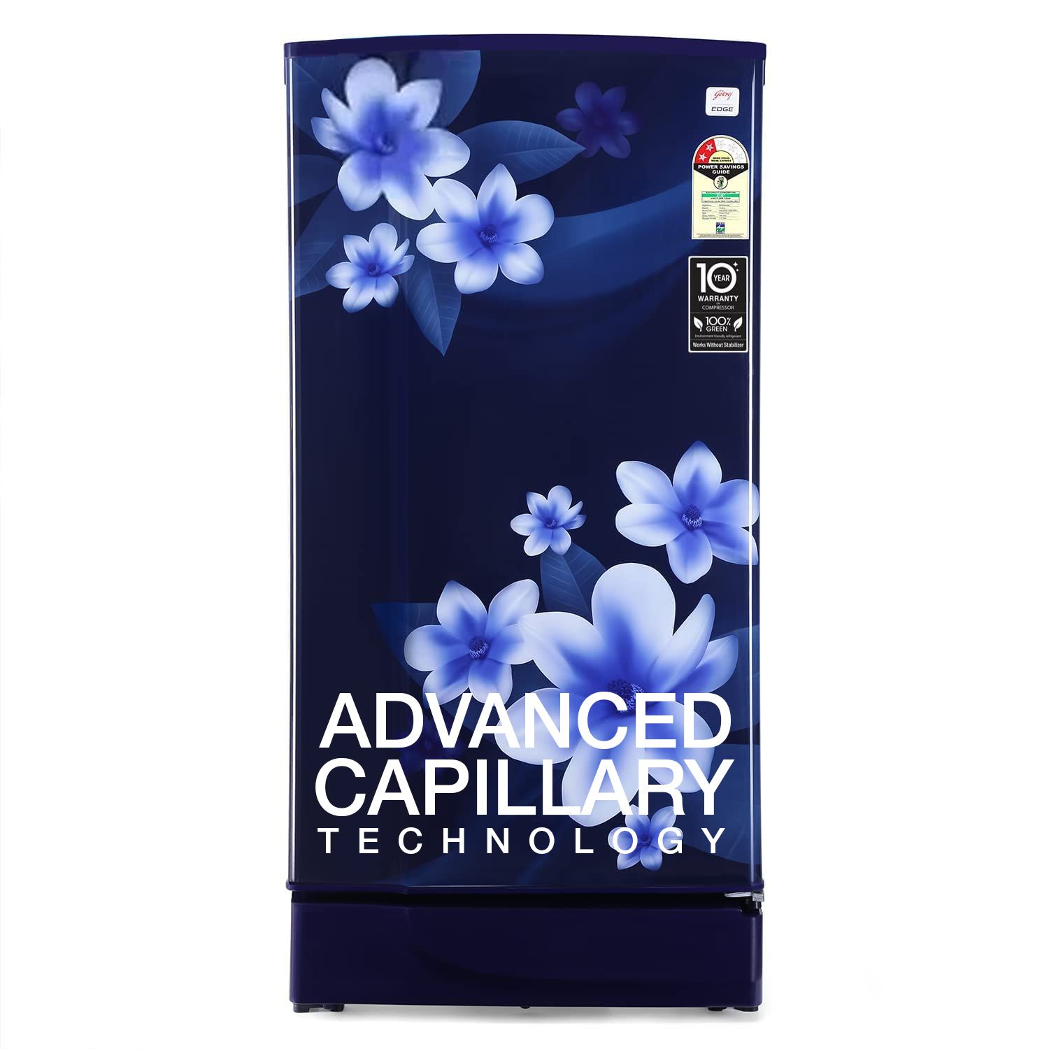 Godrej 180 L 2 Star Advanced Capillary Technology, With Jumbo Vegetable Tray Direct Cool Single Door Refrigerator (RD EDGE 205B WRF PP BL, Pep Blue)