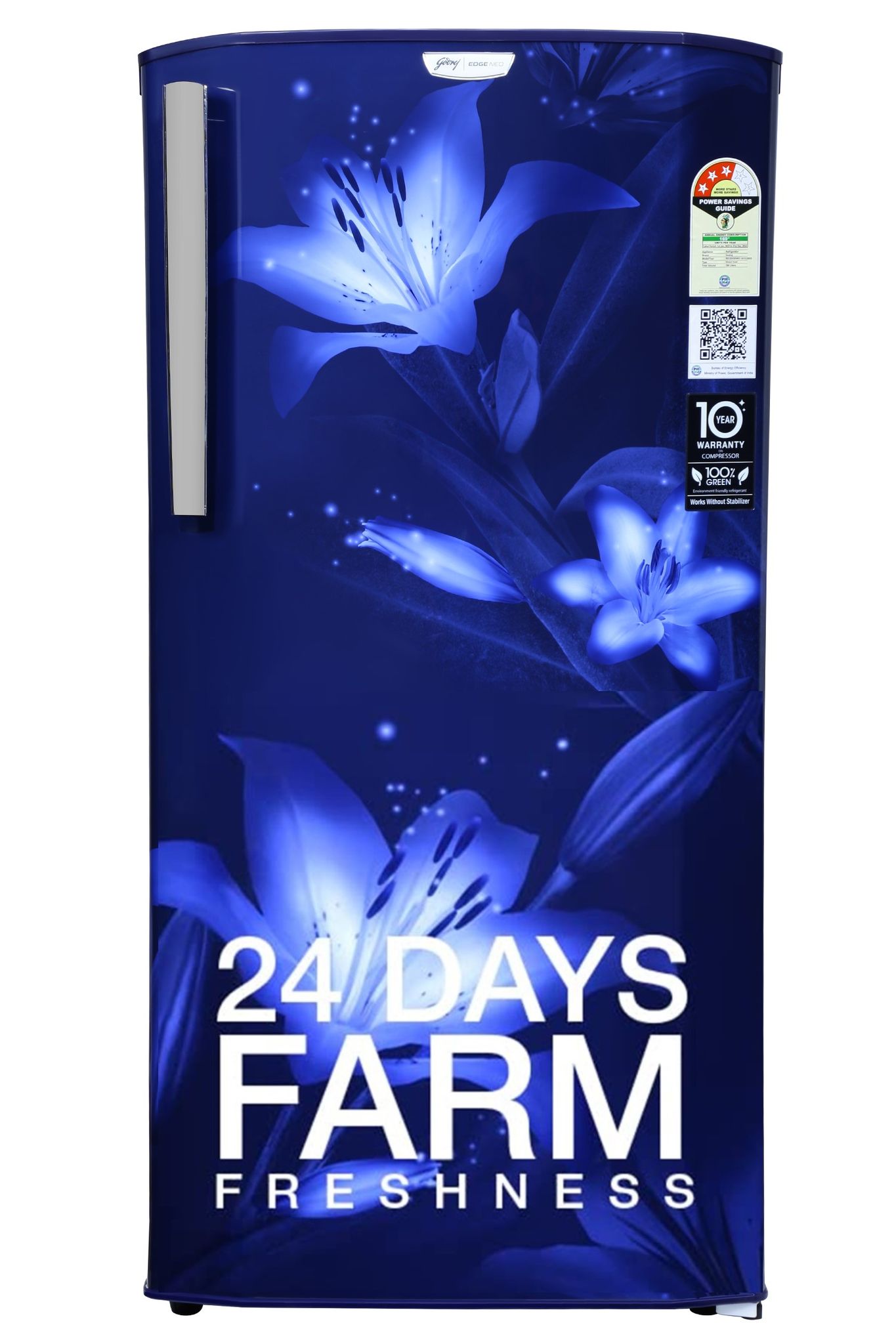 Godrej 180 L 3 Star Turbo Cooling Technology, With 24 Days Farm Freshness Direct Cool Single Door Refrigerator (RD EDGENEO 207C THF BH BL, Blush Blue)