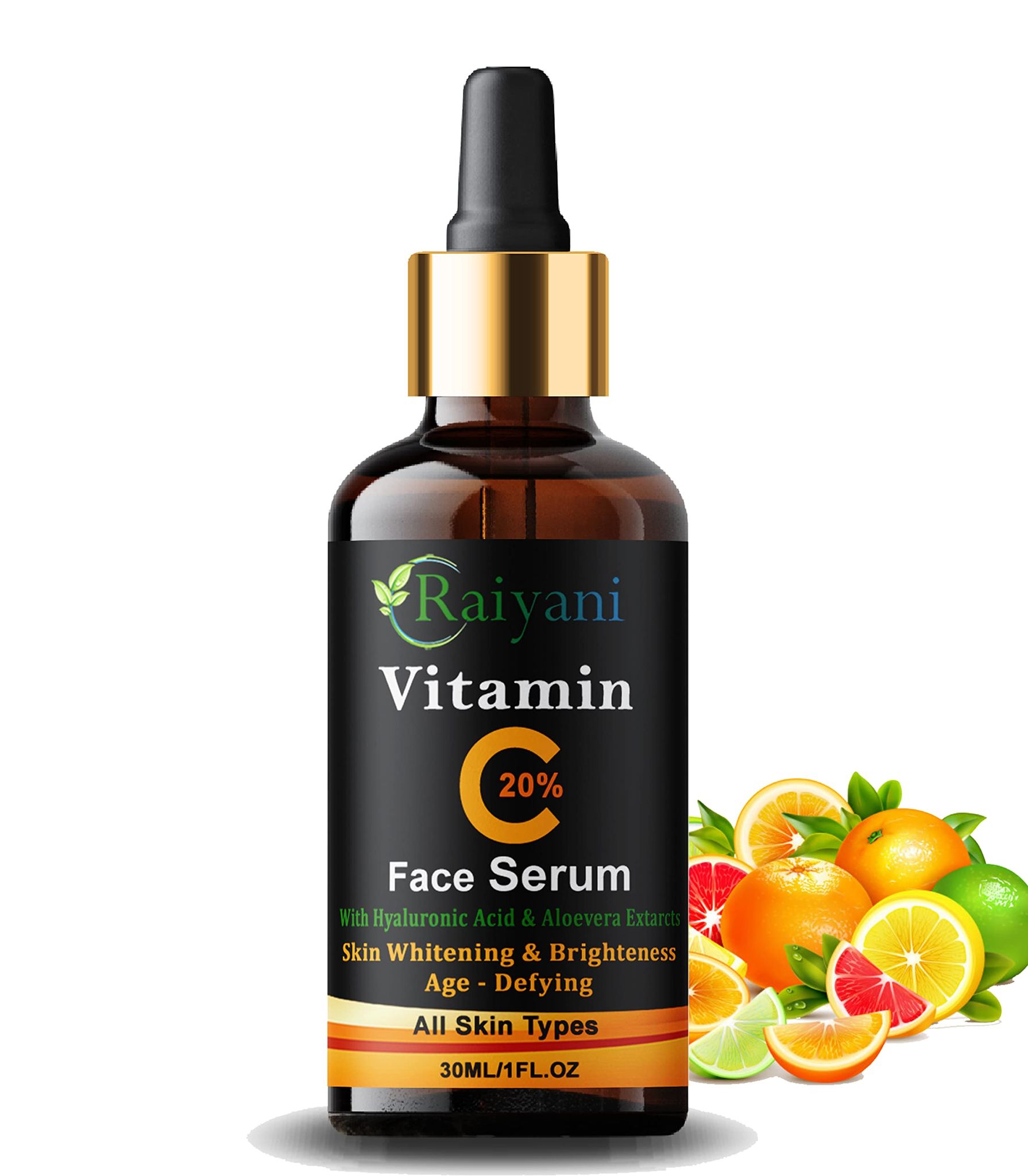 Raiyani 20% Vitamin C Face Serum for Smoother & Brighter Skin Age Defying Whitening Serum (30 ml)