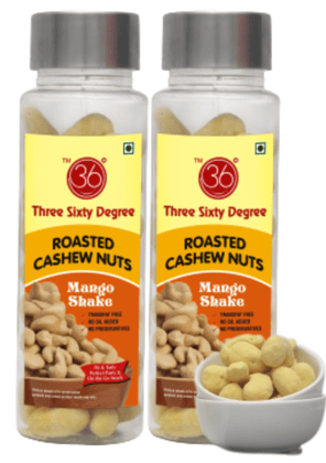 360  Degree Roasted Mango Shake Cashews Nuts Kaju, 200 gms(2 x 100gms each)