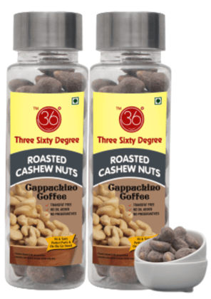 360 Degree Roasted Cappuchino Coffee Cashews Nuts Kaju, 200gms (2 x 100gms each)