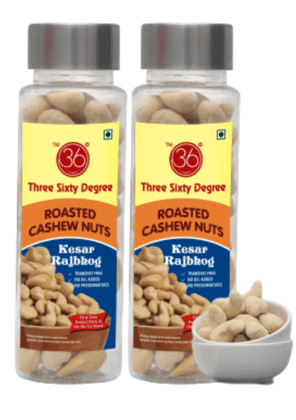 360 Degree Roasted Kesar Rajbhog Cashews Nuts Kaju 200 gms (2 x 100 gms each)