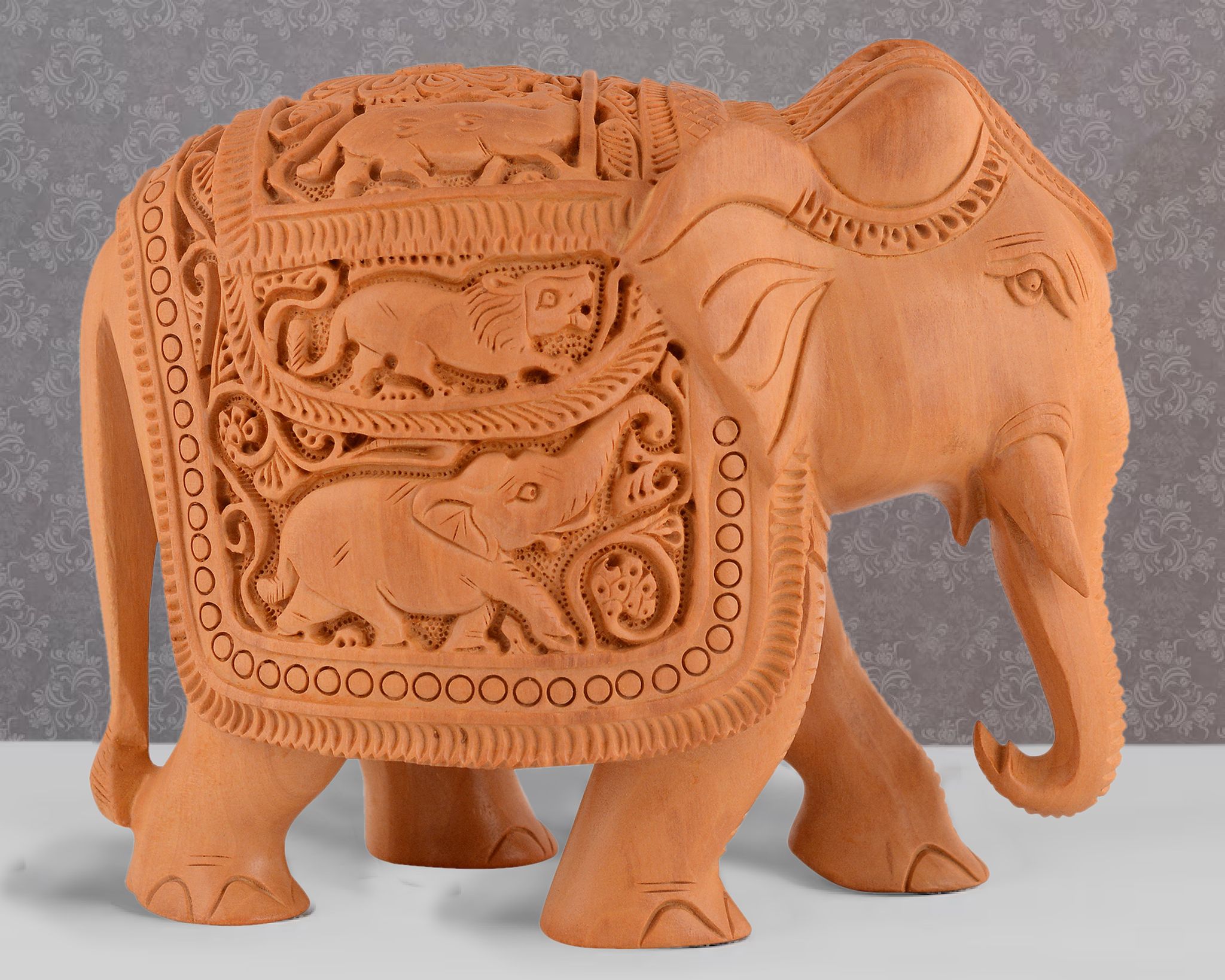 Tribes India Hand Carved Wooden Elephant 6 Inch