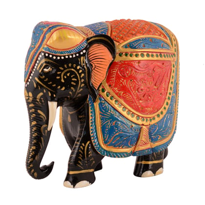 Tribes Multi Color Hand Painted Wooden Elephant 6 Inch