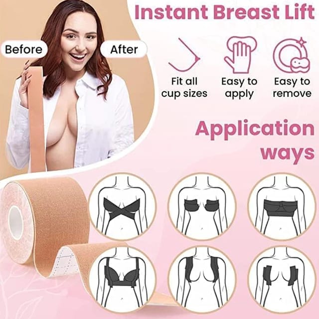 BOOB TAPE WITH 10 PAIRS NIPPLE COVER COTTON WIDE THIN BREAST TAPE - WOMEN'S  & GIRL'S BREAST LIFT BOOBY TAPE - PUSH UP & LIFTING TAPE - SUITABLE FOR ALL  BREAST TYPES 