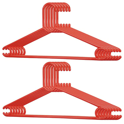 MANNAT Plastic Clothes Hangers for Wardrobe Heavy Duty Storage Hanger Best for Shirt,T-Shirt,Pant,Saree and Kurta,Set of 12,(Red)