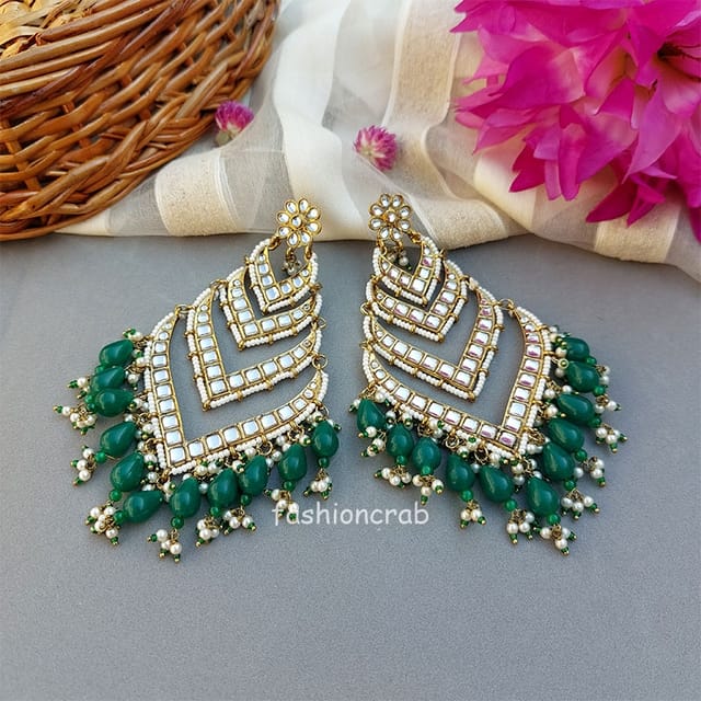 Green on sale kundan earrings