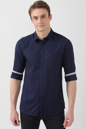 Men Navy Slim Fit Solid Full Sleeves Casual Shirt