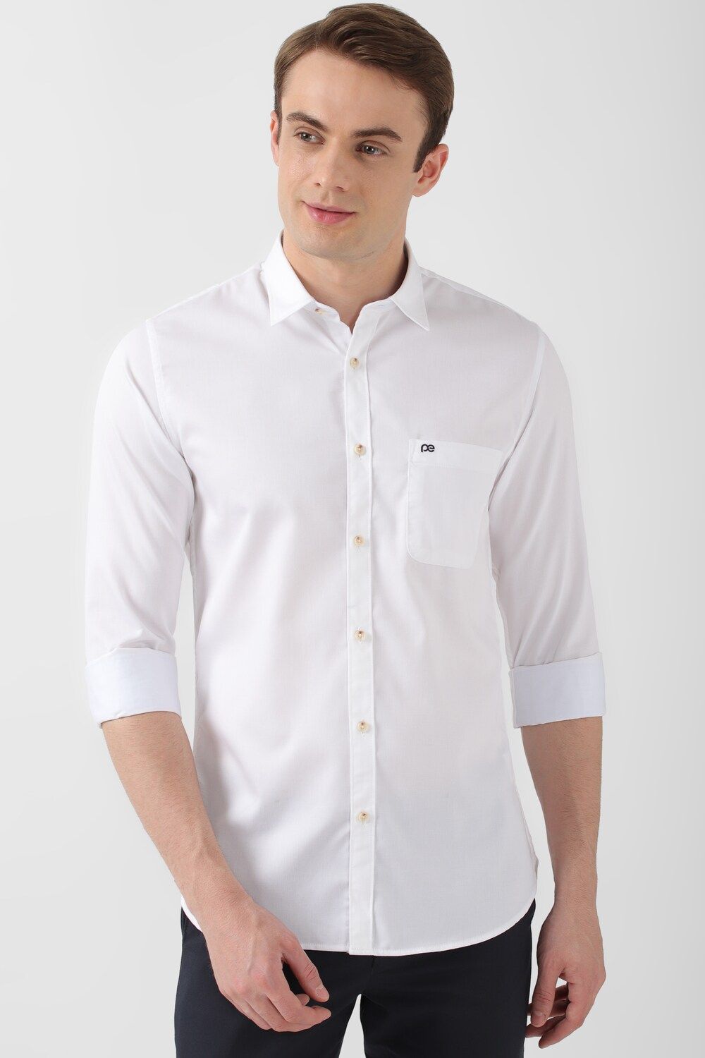 Men White Slim Fit Solid Full Sleeves Casual Shirt