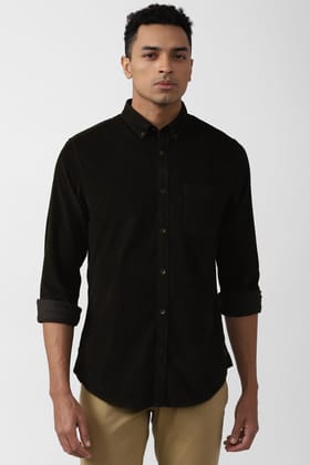 Men Black Slim Fit Solid Full Sleeves Casual Shirt