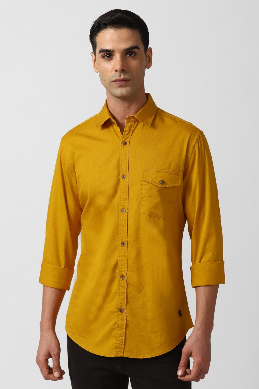 Men Yellow Slim Fit Solid Full Sleeves Casual Shirt