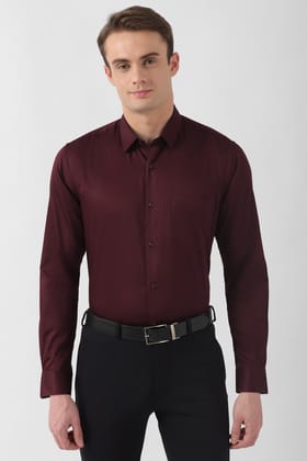 Men Maroon Regular Fit Formal Full Sleeves Formal Shirt