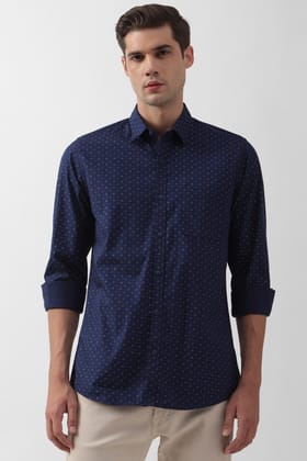 Men Navy Slim Fit Print Full Sleeves Casual Shirt