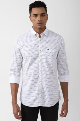Men White Slim Fit Print Full Sleeves Casual Shirt
