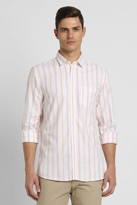 Men White Slim Fit Stripe Full Sleeves Casual Shirt