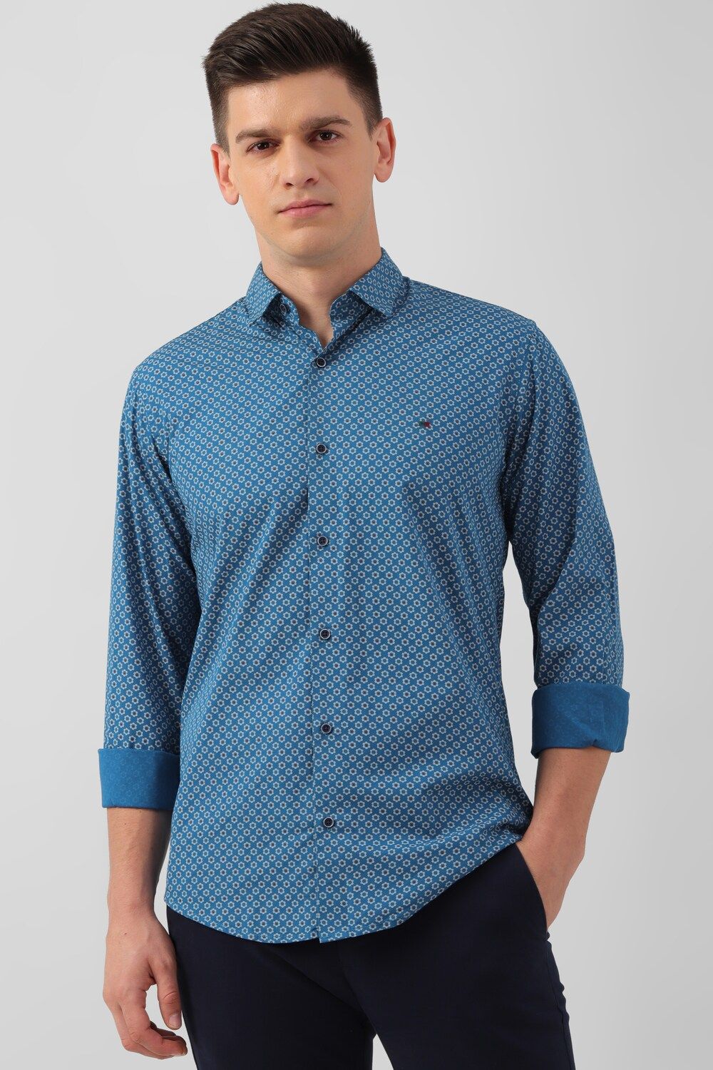 Men Blue Slim Fit Print Full Sleeves Casual Shirt