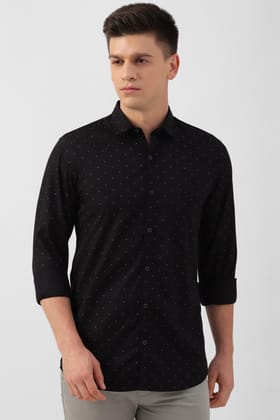 Men Black Slim Fit Print Full Sleeves Casual Shirt