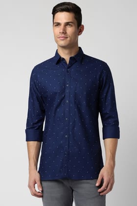 Men Navy Slim Fit Print Full Sleeves Casual Shirt