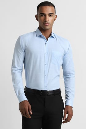 Men Blue Regular Fit Formal Full Sleeves Formal Shirt