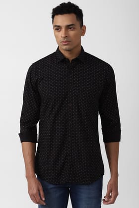 Men Black Slim Fit Print Full Sleeves Casual Shirt