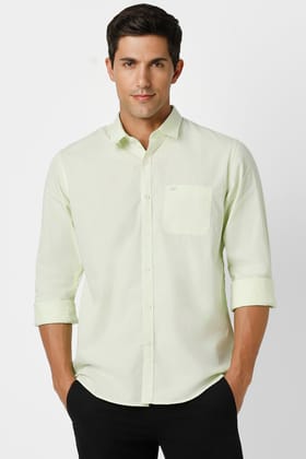 Men Green Slim Fit Solid Full Sleeves Casual Shirt