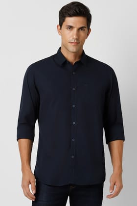 Men Navy Slim Fit Solid Full Sleeves Casual Shirt