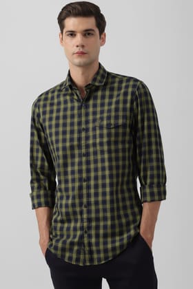 Men Navy Slim Fit Check Full Sleeves Casual Shirt