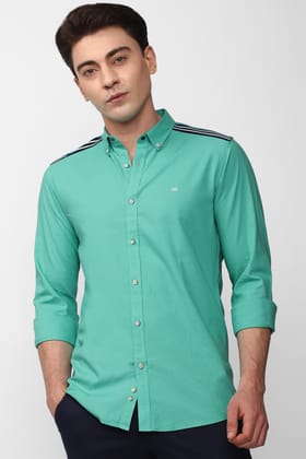 Men Green Slim Fit Solid Full Sleeves Casual Shirt