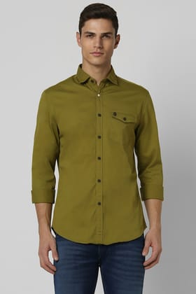 Men Green Slim Fit Solid Full Sleeves Casual Shirt