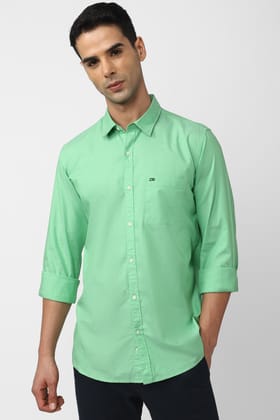 Men Green Slim Fit Solid Full Sleeves Casual Shirt