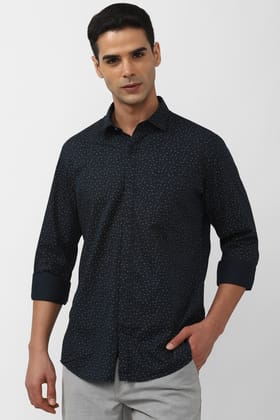 Men Black Slim Fit Print Full Sleeves Casual Shirt