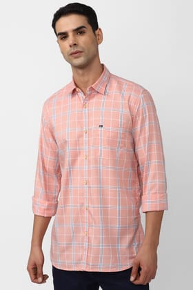 Men Pink Slim Fit Check Full Sleeves Casual Shirt