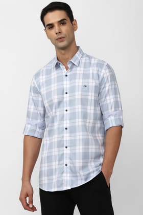 Men Grey Slim Fit Check Full Sleeves Casual Shirt