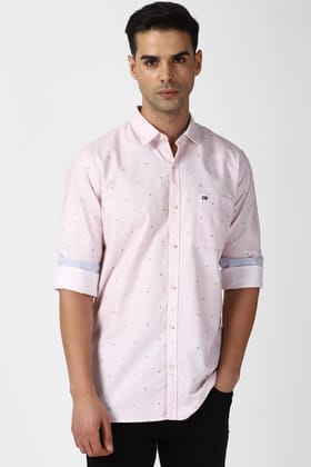 Men Pink Slim Fit Print Full Sleeves Casual Shirt