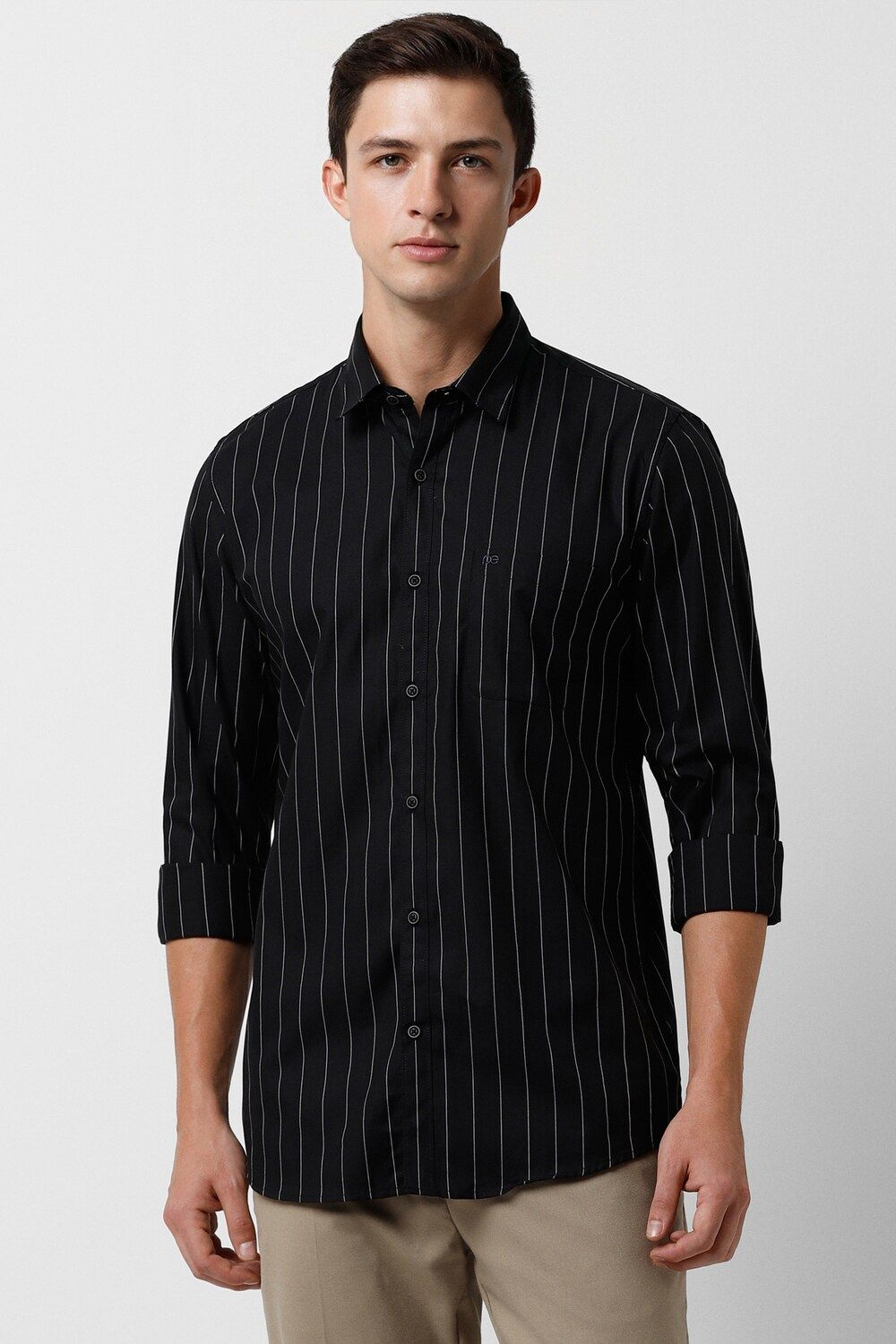 Men Black Slim Fit Stripe Full Sleeves Casual Shirt