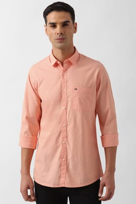 Men Peach Slim Fit Solid Full Sleeves Casual Shirt