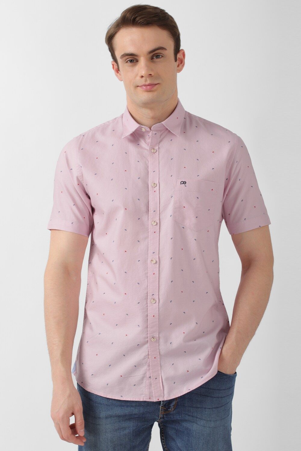 Men Pink Slim Fit Print Half Sleeves Casual Shirt