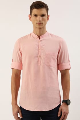 Men Pink Slim Fit Solid Full Sleeves Casual Shirt