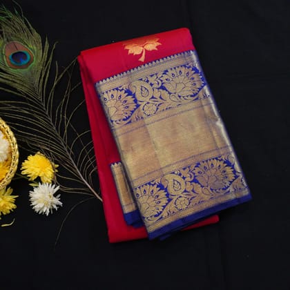 Kanchipuram Silk Saree in Red with Contrast Korvai Border in Gold Zari