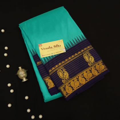 Classic Teal Blue Temple Korvai Kanchipuram Silk Saree