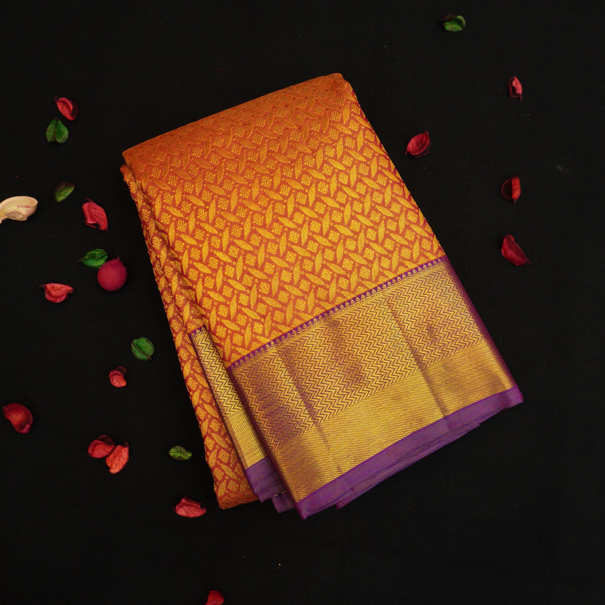 Orange Bridal Silk Saree with Pure Gold Zari - Bridal Collections