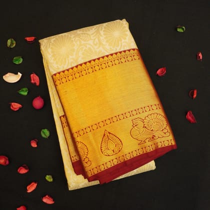 Exclusive Half White Bridal Kanjivaram Silk Saree with Maroon Border