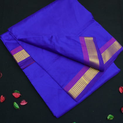 10-Yard Kanchipuram Silk Saree in Blue Color - Madisar