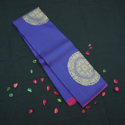 Admiral Blue Borderless Pure Kanchi Silk Saree with Fancy Butta