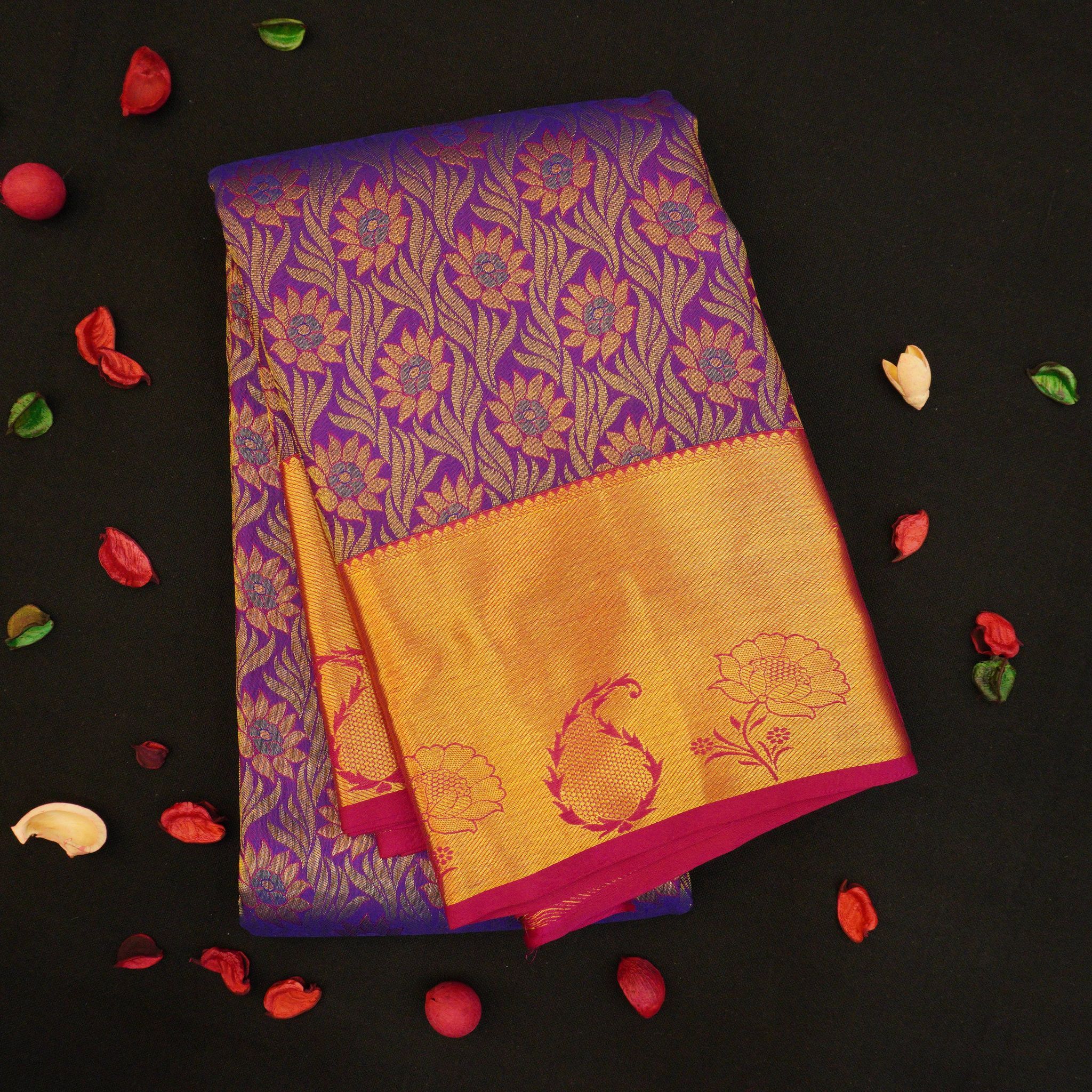 Violet with Pure Gold Zari Kanchipuram Silk Saree - Bridal Collections