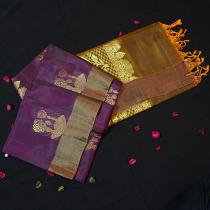 Purple Kanchipuram Soft Silk Saree with Olive Green Pallu