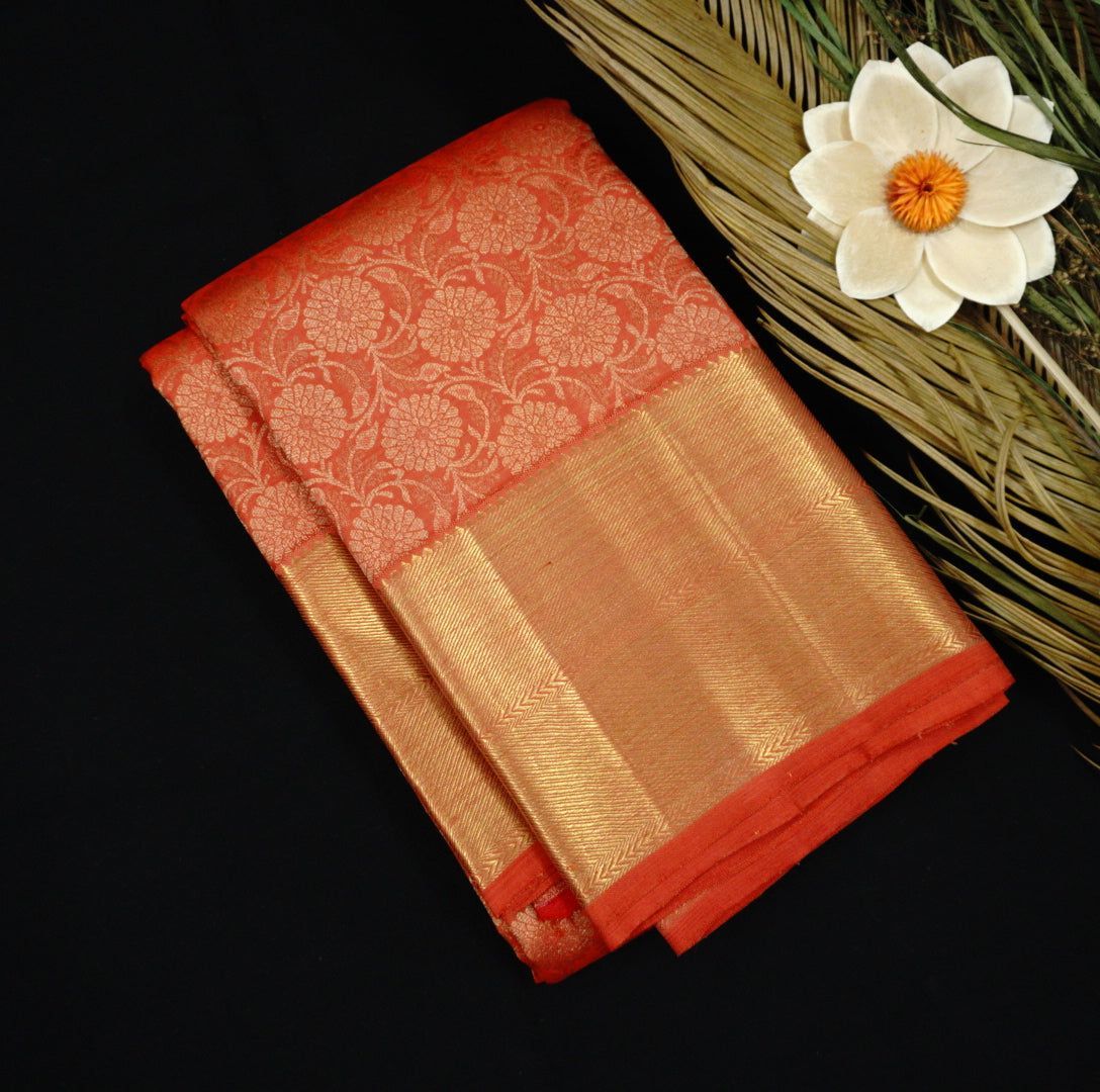 Chilli Red Jacquard Bridal Kanchipuram Pure Zari Silk Saree