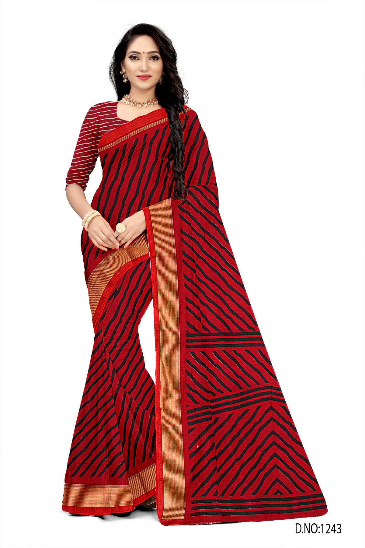 BEAUTIFUL SOFT COTTON RED&BLACK SAREE