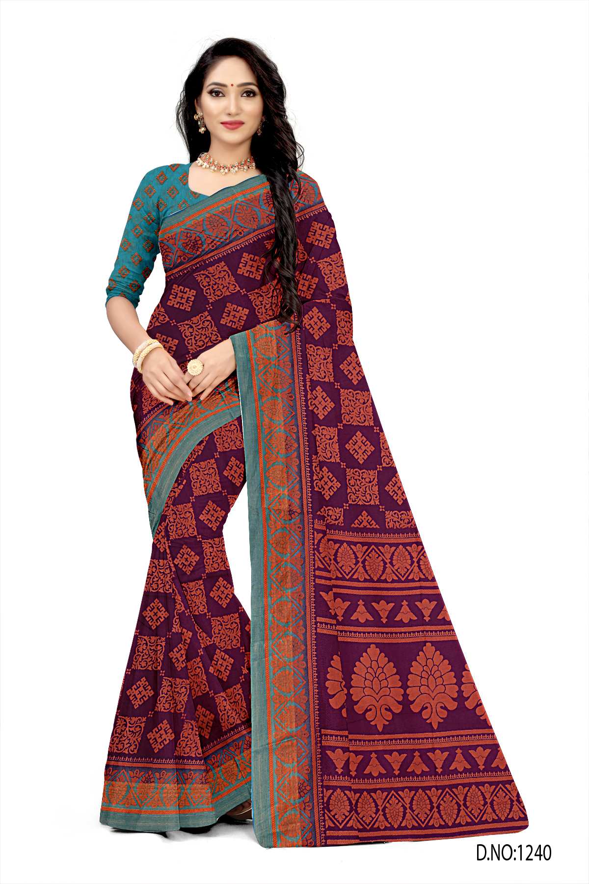 BEAUTIFUL SOFT COTTON BROWN COLOR  SAREE